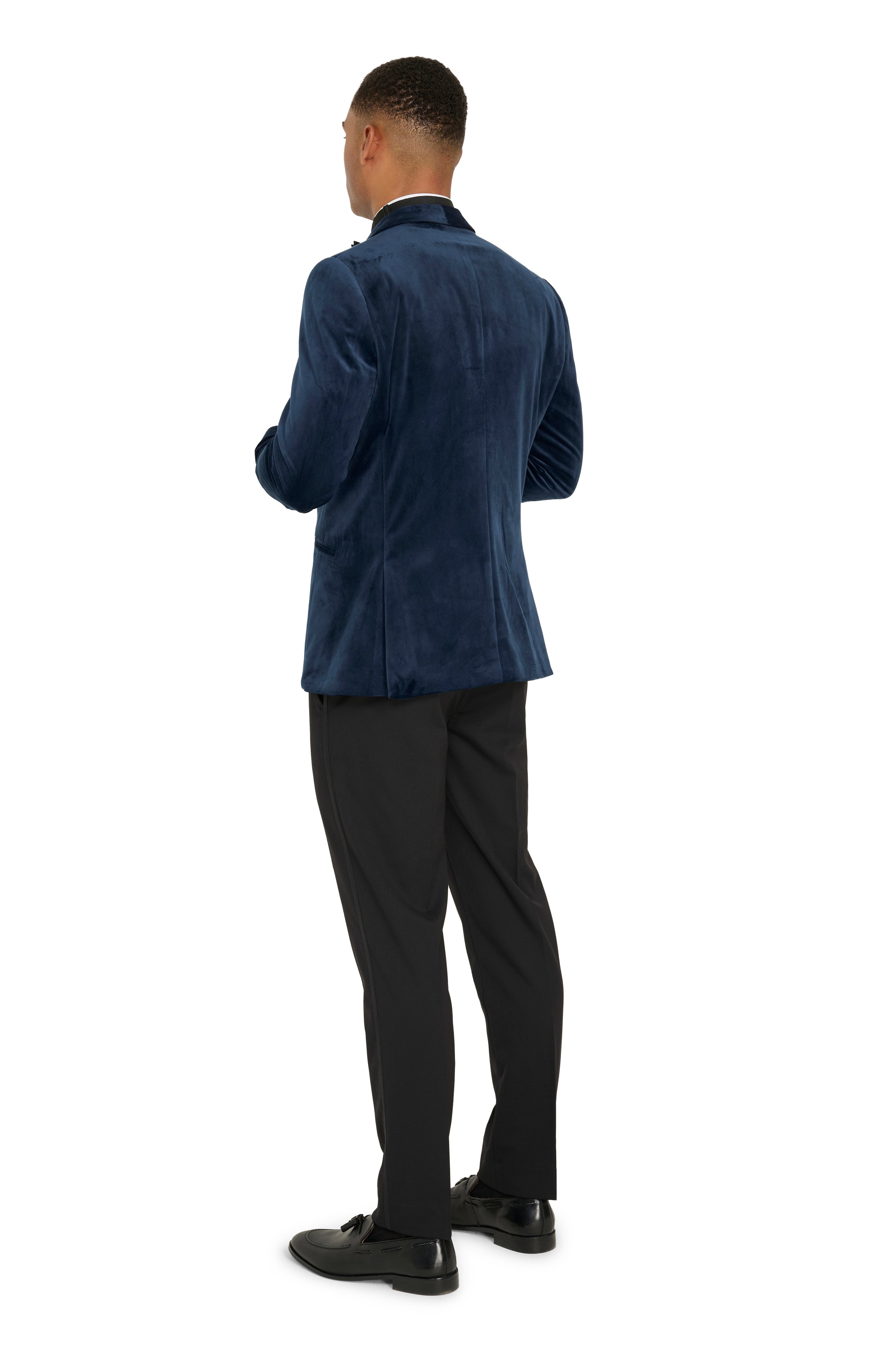 Leo Velvet Tuxedo Dinner Jacket with Shawl Lapel Detail in Navy RRP £159