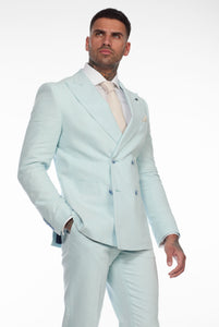 Gabriele Double Breasted Linen Suit in Pale Blue RRP £299