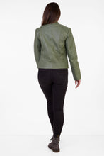 Load image into Gallery viewer, Pelle D’annata Ladies Real Leather Biker Jacket in Ocean Green RRP £279
