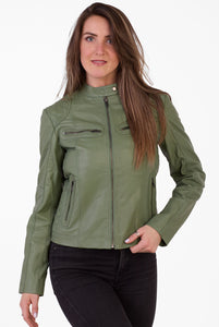 Pelle D’annata Ladies Real Leather Biker Jacket in Ocean Green RRP £279
