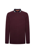 Load image into Gallery viewer, Grey Hawk Long Sleeve Zip Neck Polo Pique with Chest Badge in Wine RRP £90
