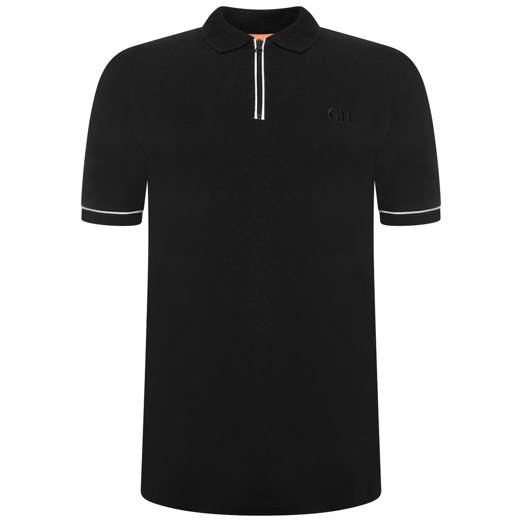 Extra-Tall Grey Hawk Smart Zip Neck Polo Shirt in Black RRP £49.50