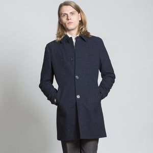 Harry Brown Navy Check Single Breasted Wool Coat RRP £135