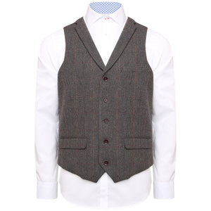 Harry Brown Grey-Brown Check Wool Blend Waistcoat RRP £69