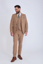 Load image into Gallery viewer, Ralph Wool Tweed Three Piece Slim Fit Suit in Biscuit RRP £299

