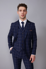 Load image into Gallery viewer, Tyler Navy Check Three Piece Suit RRP £299

