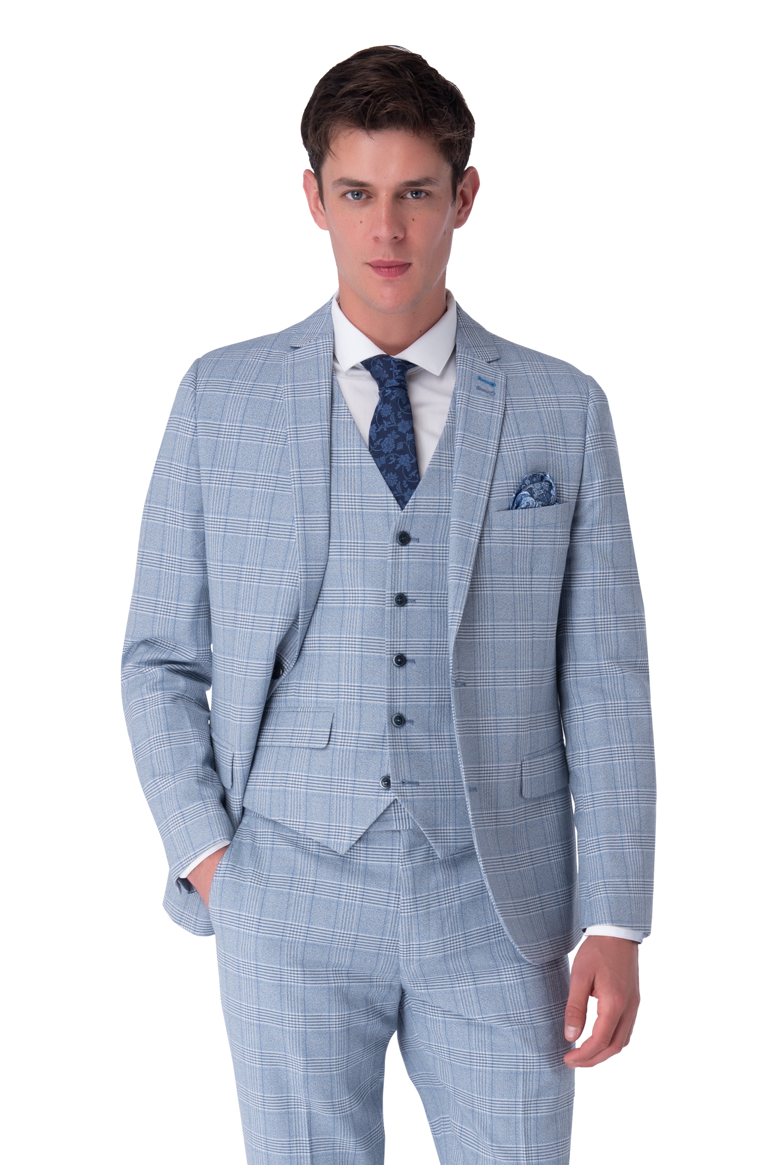 Nathan Harry Brown Blue Check Three Piece Slim Fit Suit RRP £259