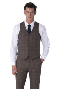 Waistcoat of TYLER Brown Check 100% Wool Suit
