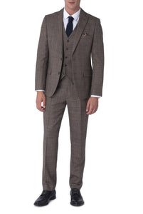 Jude Harry Brown Brown Check 100% Wool Suit RRP £299