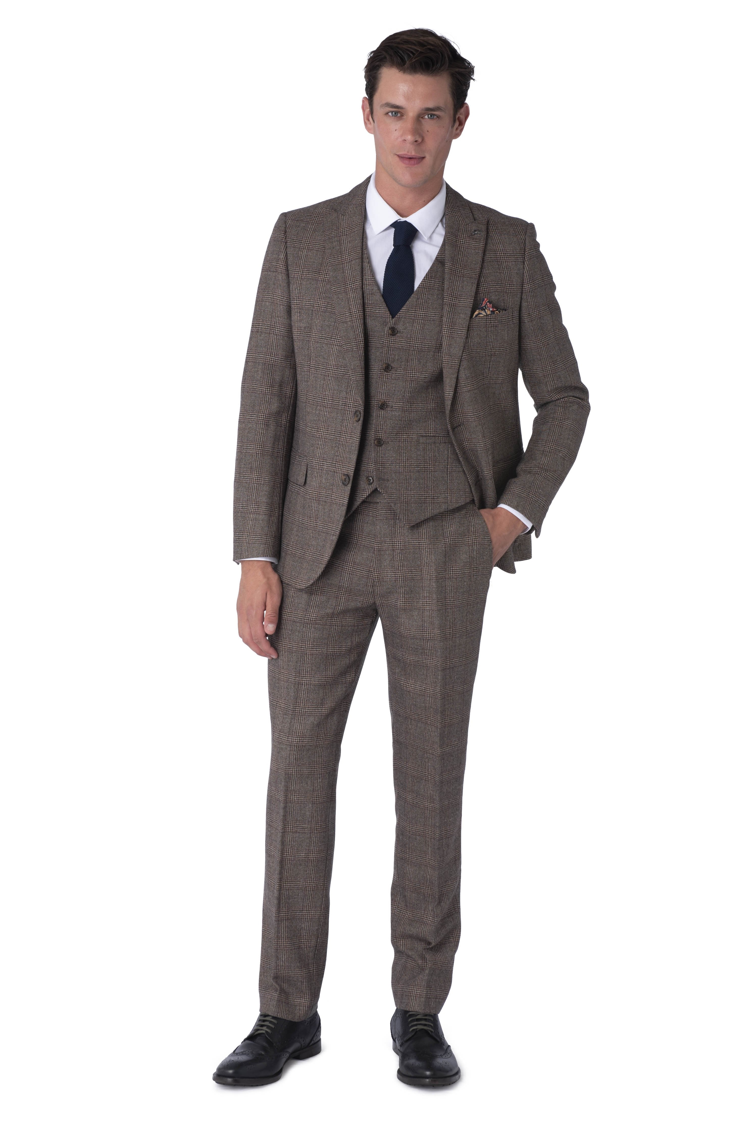 Jude Harry Brown Brown Check 100% Wool Suit RRP £299