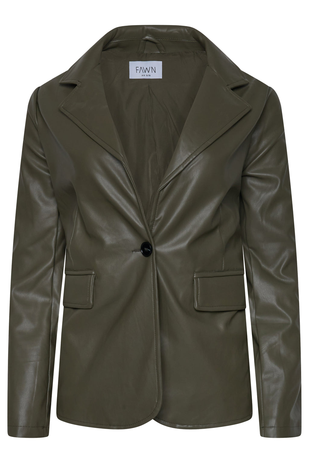 Fawn Nikki Faux Leather Blazer in Olive  RRP £129