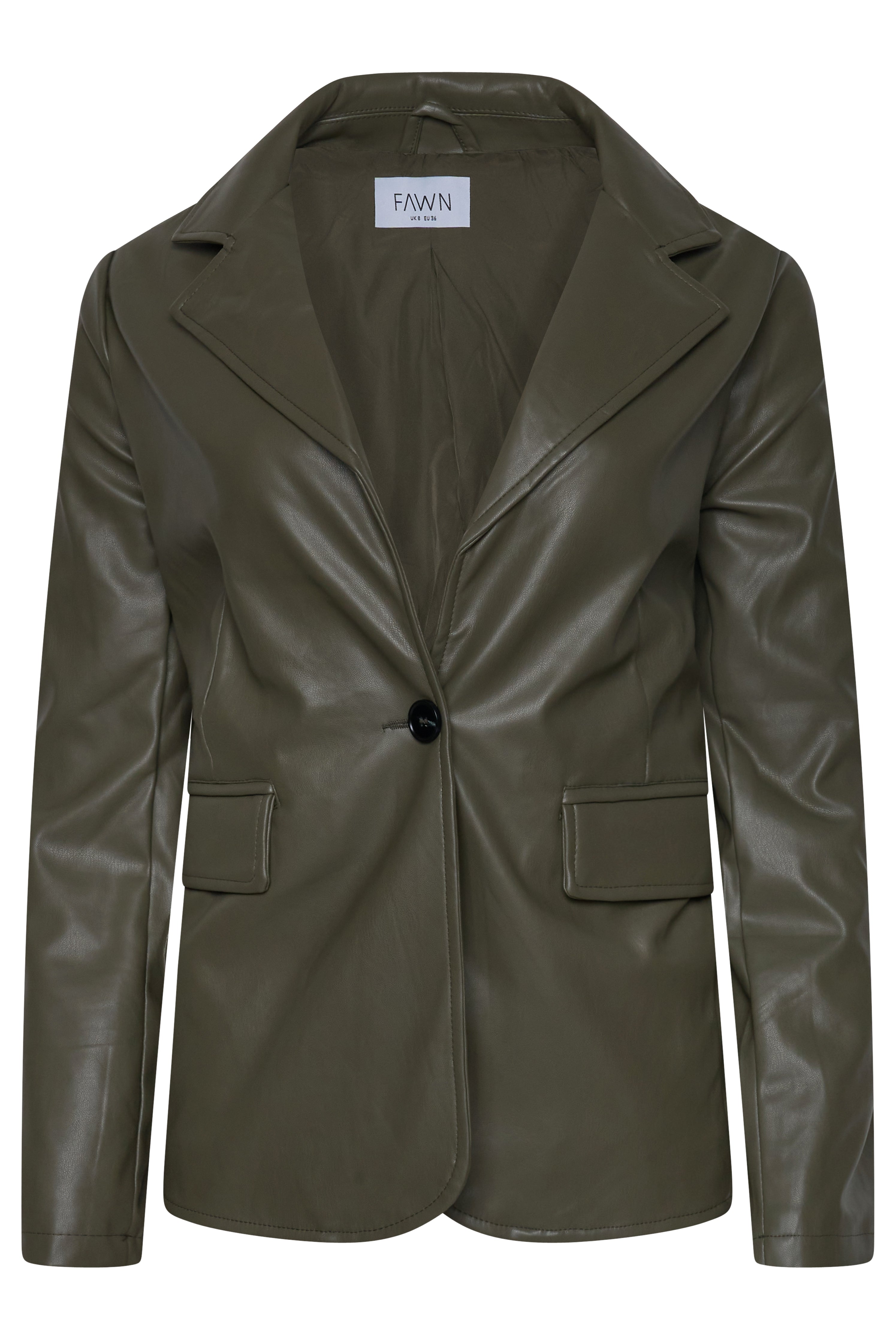Fawn Nikki Faux Leather Blazer in Olive  RRP £129