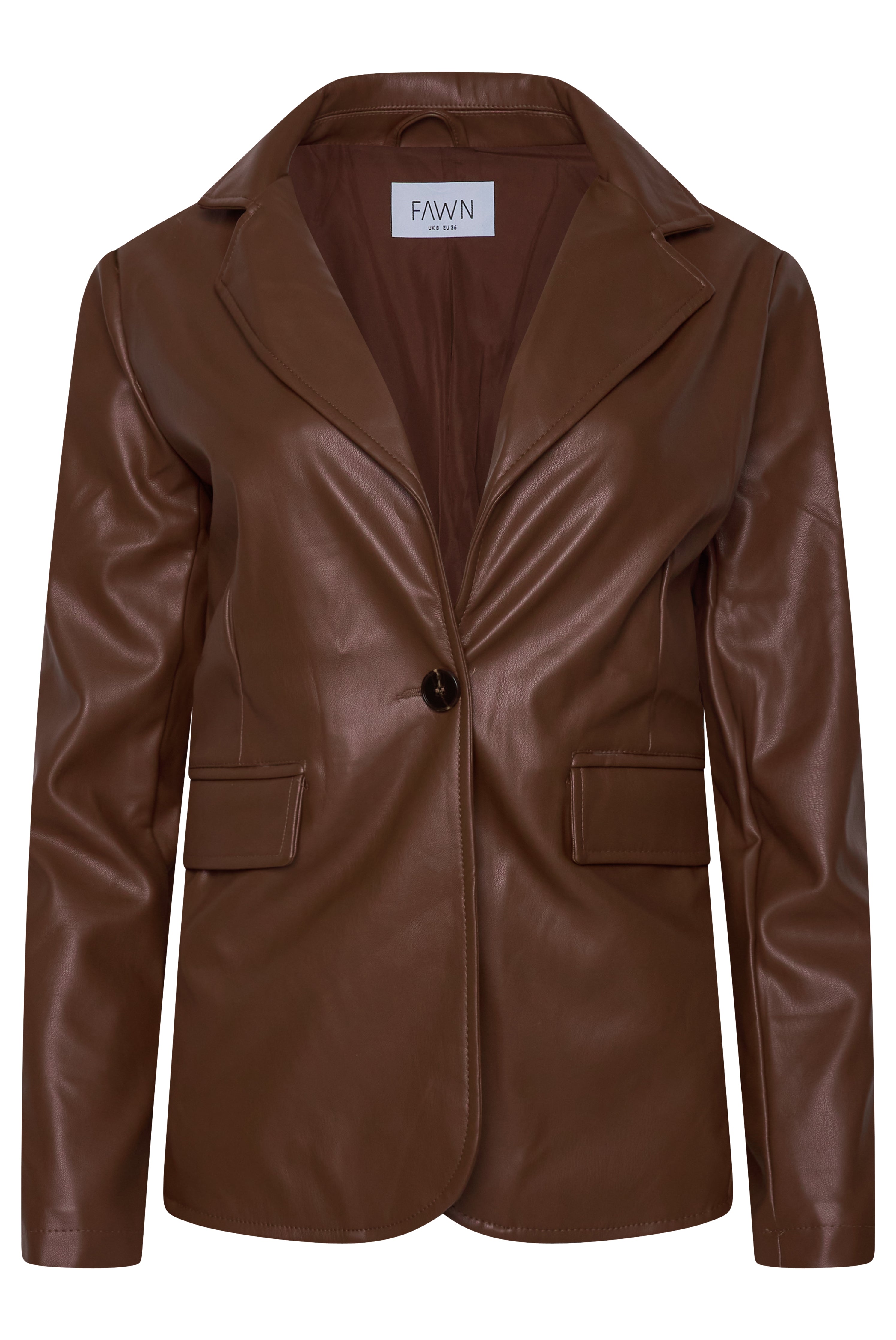 Fawn Nikki Faux Leather Blazer in Brown RRP £129