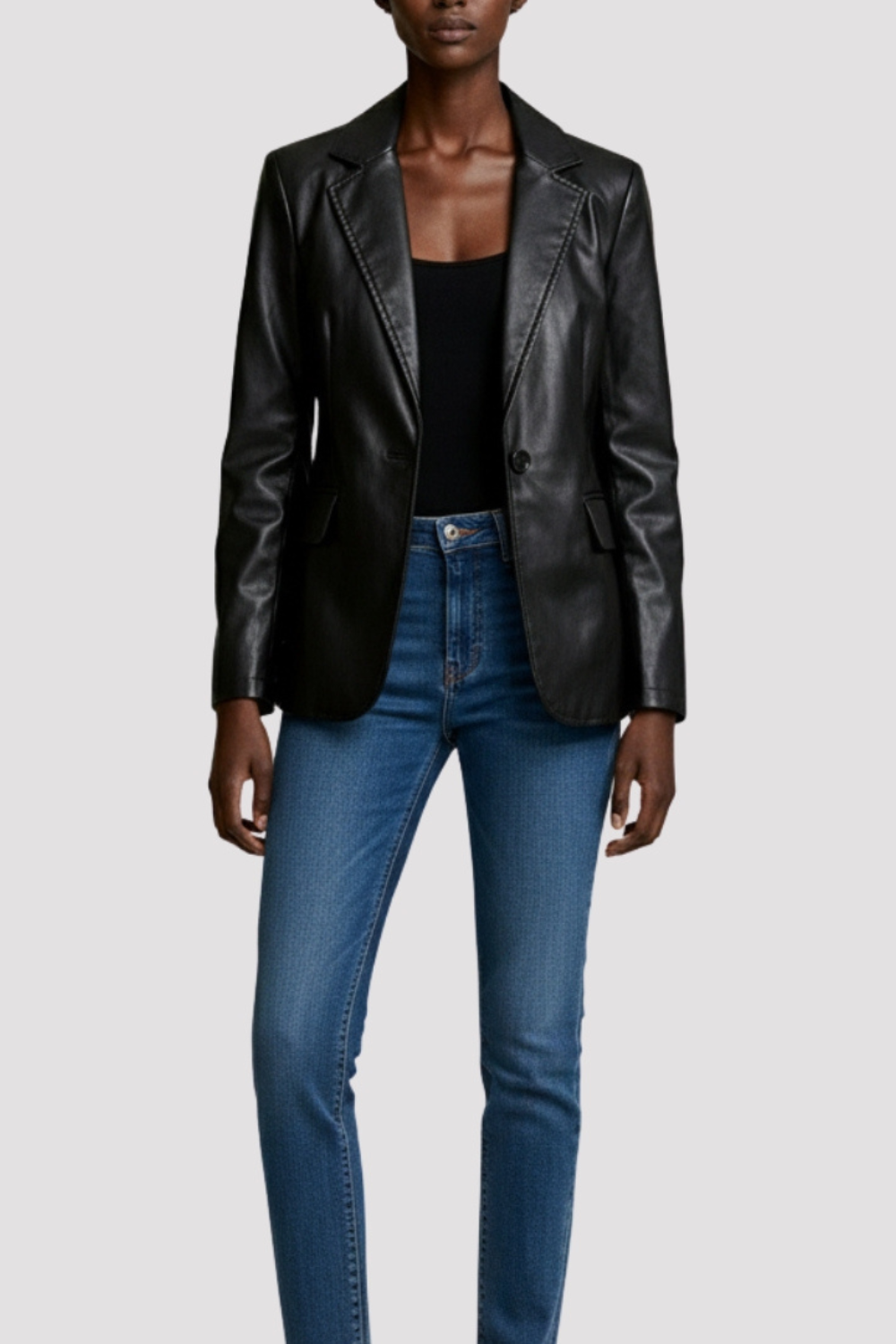 Fawn Nikki Faux Leather Blazer in Black RRP £129