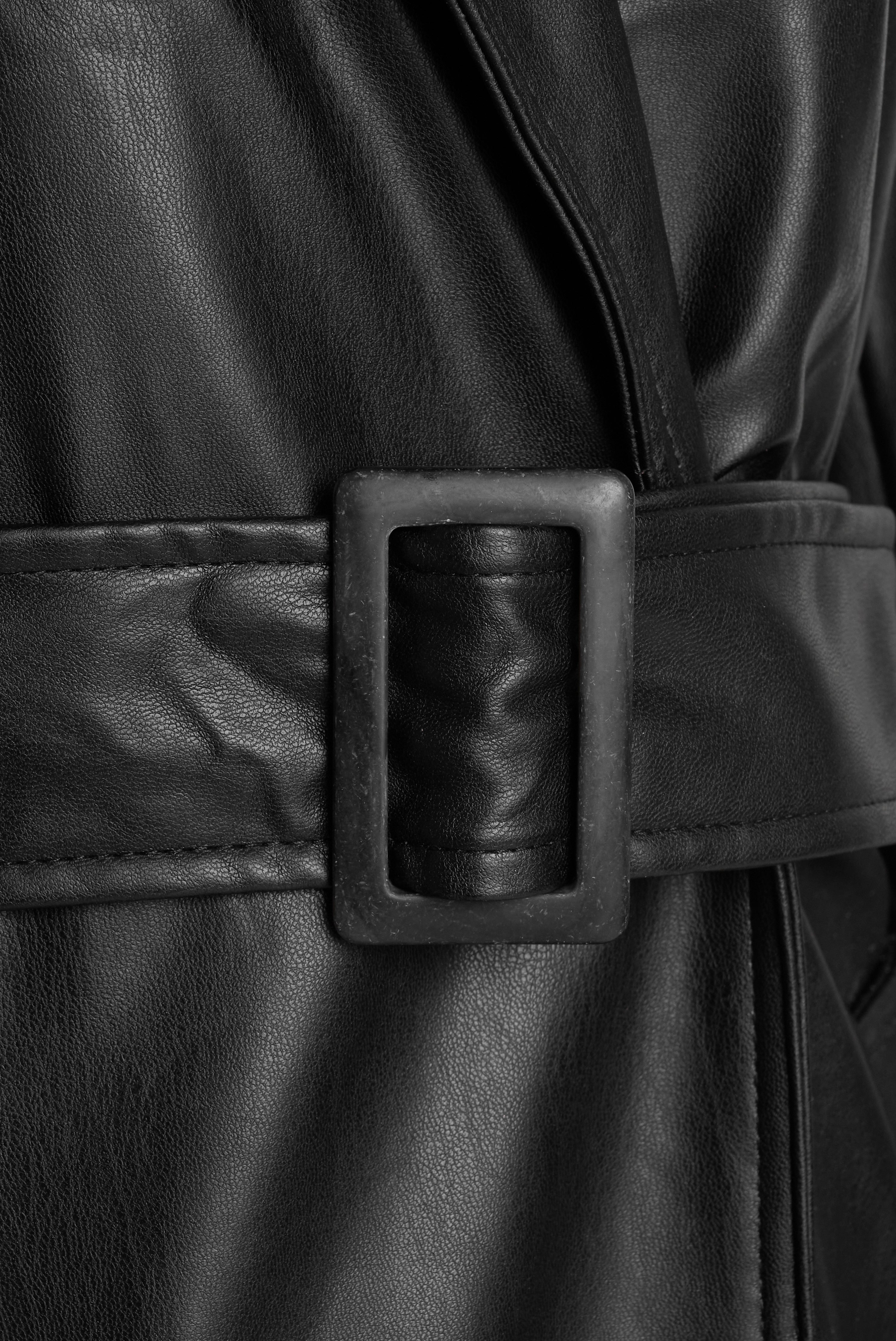 Elle Sophia PU Long Trench Coat in Black RRP £179