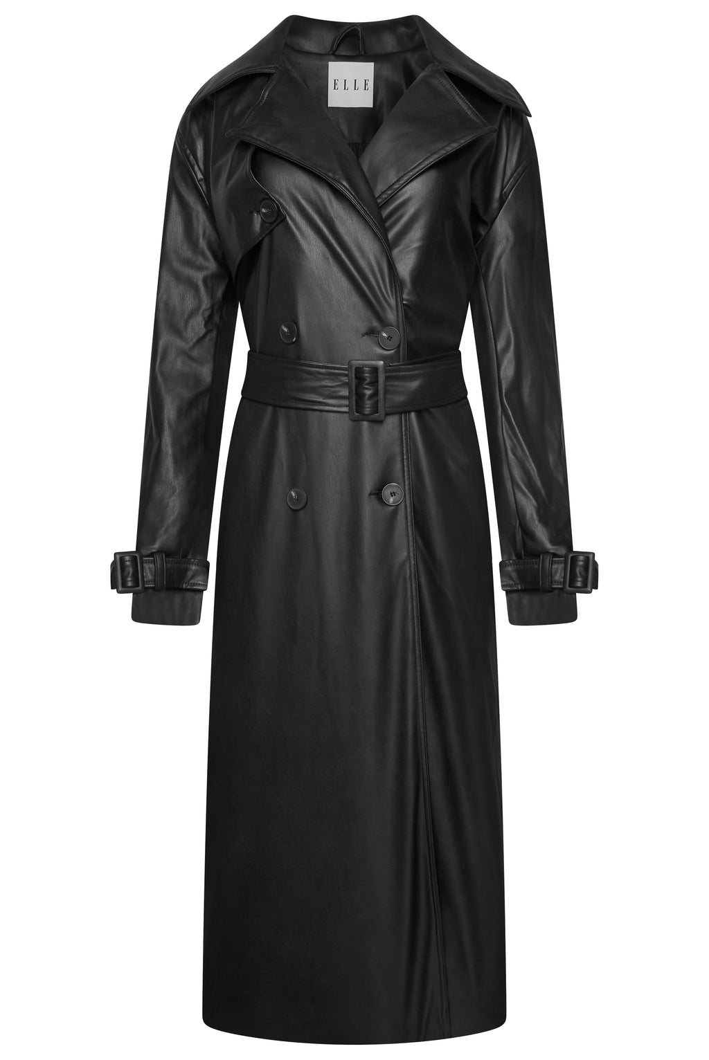 Elle Sophia PU Long Trench Coat in Black RRP £179
