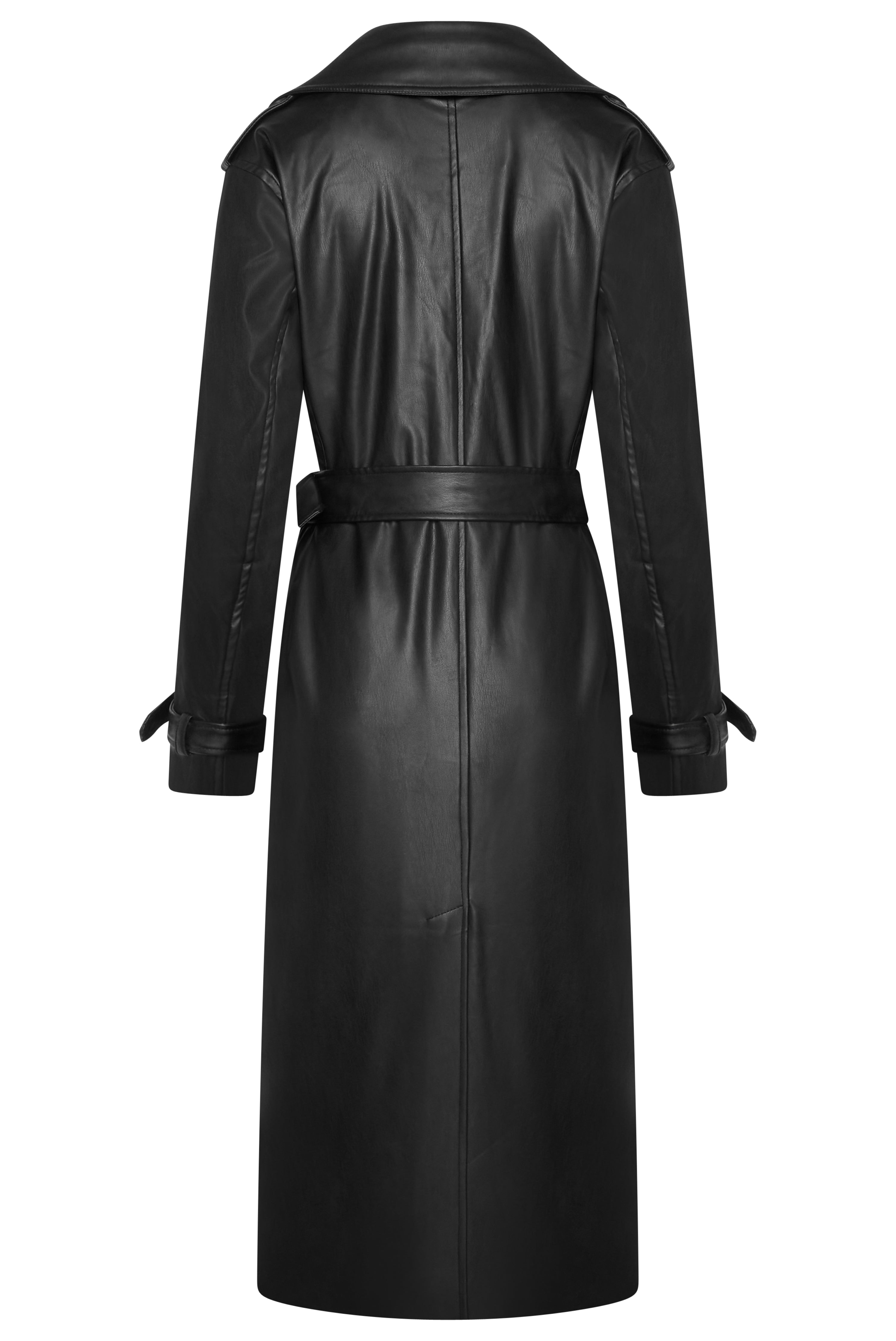 Elle Sophia PU Long Trench Coat in Black RRP £179