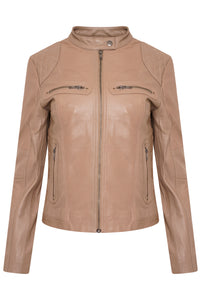 Pelle D’annata Ladies Real Leather Biker Jacket in Light Taupe RRP £279
