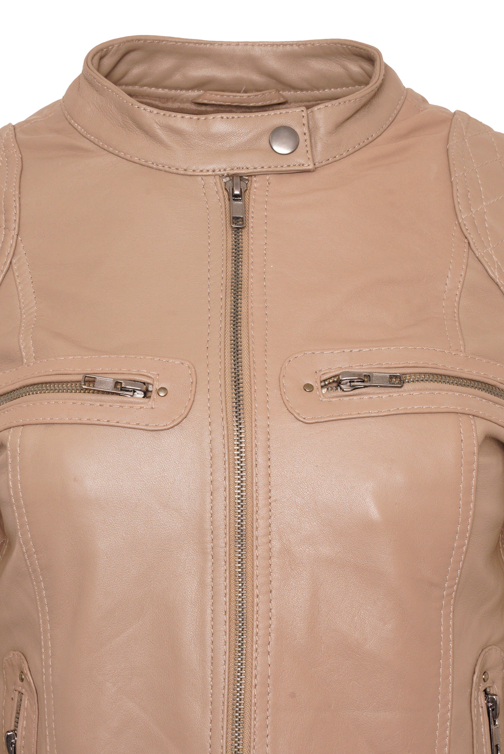 Pelle D’annata Ladies Real Leather Biker Jacket in Light Taupe RRP £279