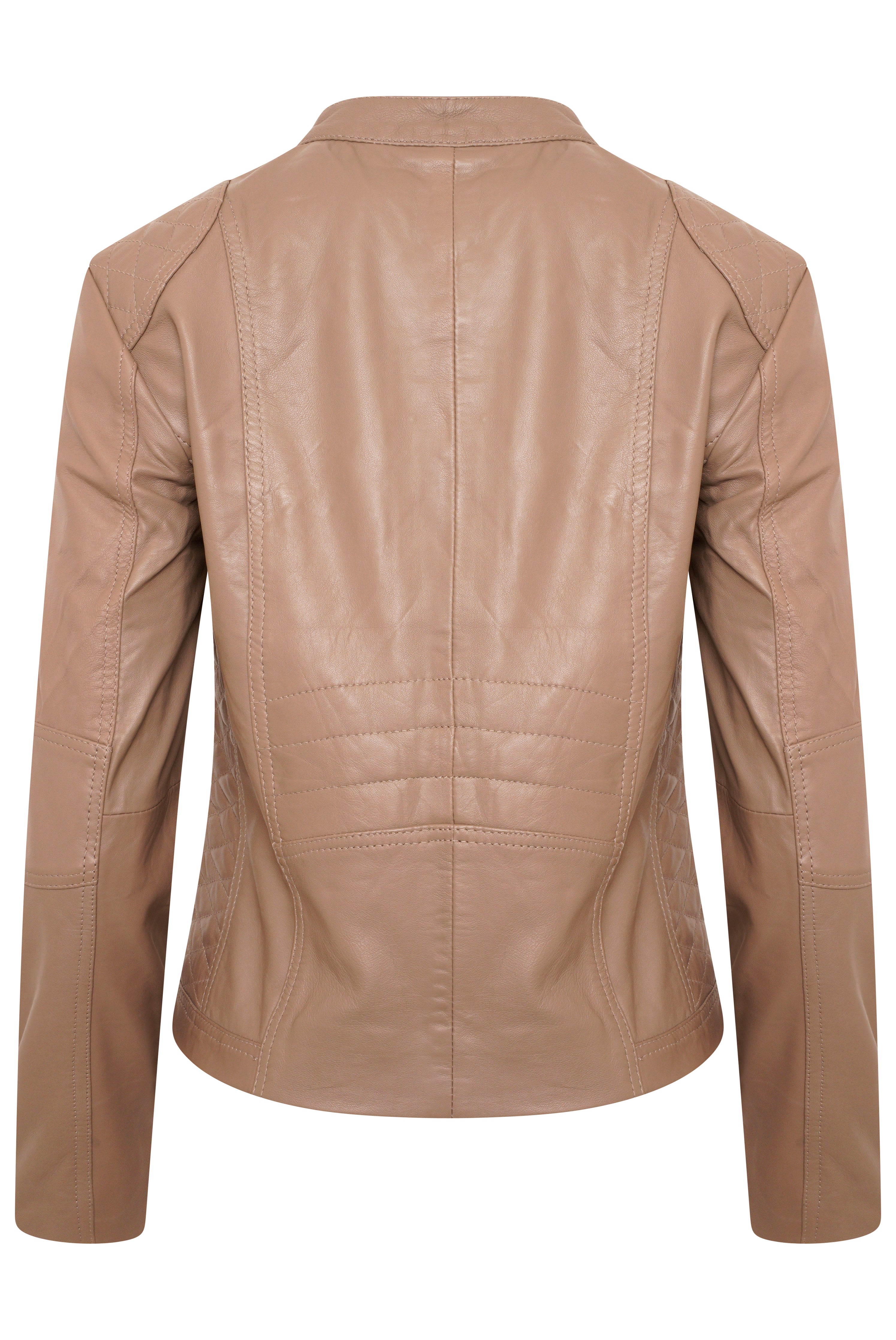 Pelle D’annata Ladies Real Leather Biker Jacket in Light Taupe RRP £279
