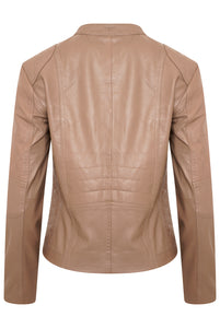 Pelle D’annata Ladies Real Leather Biker Jacket in Light Taupe RRP £279