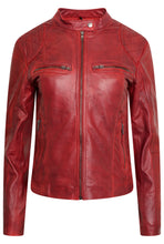 Load image into Gallery viewer, Pelle D’annata Ladies Real Leather Biker Jacket in Dark Red RRP £279
