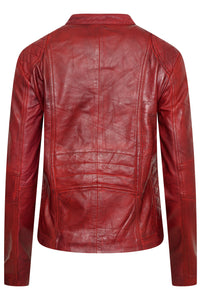 Pelle D’annata Ladies Real Leather Biker Jacket in Dark Red RRP £279