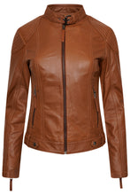 Load image into Gallery viewer, Elle Annette Leather Jacket in Tan RRP £299
