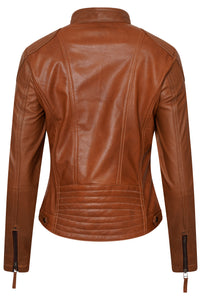 Elle Annette Leather Jacket in Tan RRP £299