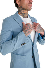 Load image into Gallery viewer, Chris Slim Fit Linen Cotton Blend Single Breasted Suit Blazer in Pastel Blue RRP £159
