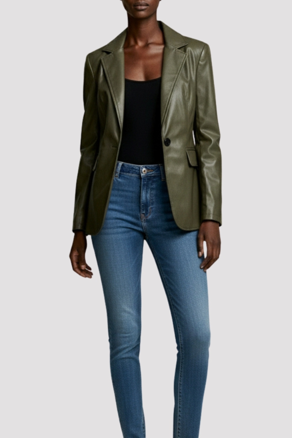 Fawn Nikki Faux Leather Blazer in Olive  RRP £129