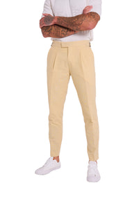 Chris Slim Fit Linen Cotton Blend Suit Smart Trousers in Yellow RRP £89