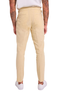 Chris Slim Fit Linen Cotton Blend Suit Smart Trousers in Yellow RRP £89