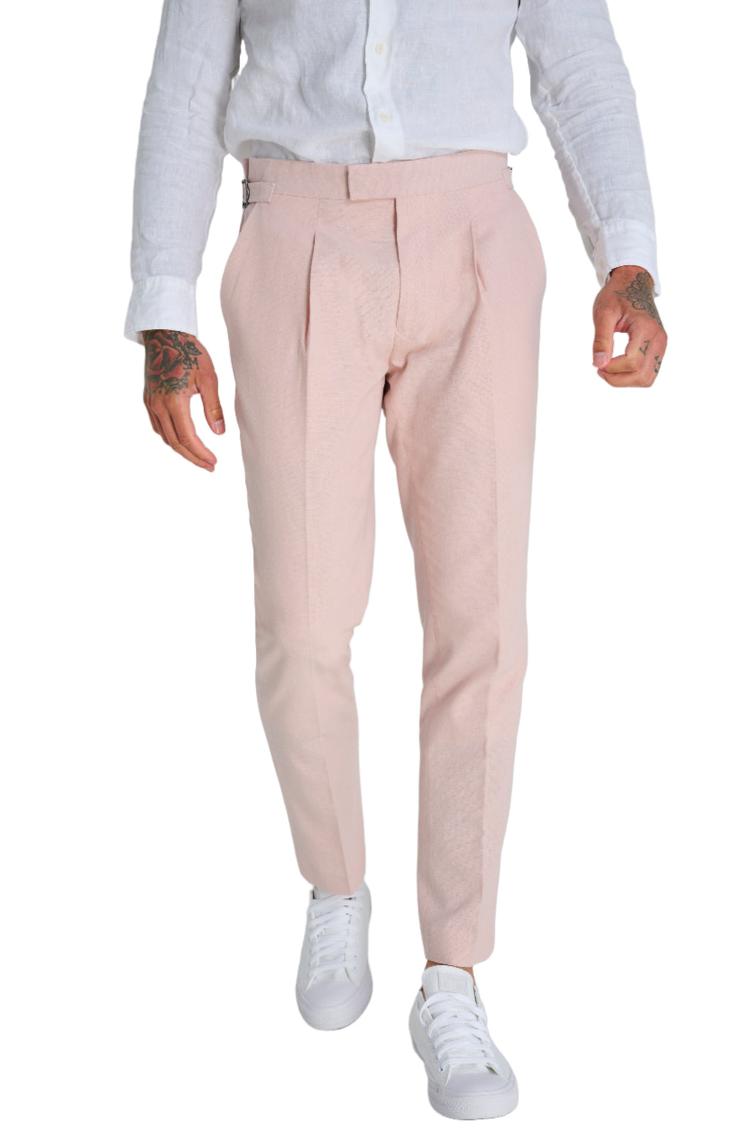 Chris Slim Fit Linen Cotton Blend Suit Smart Trousers in Pink RRP £89