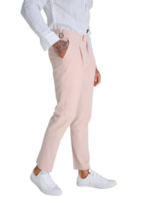 Chris Slim Fit Linen Cotton Blend Suit Smart Trousers in Pink RRP £89