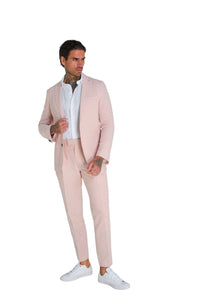 Chris Slim Fit Linen Cotton Blend Suit Smart Trousers in Pink RRP £89