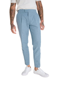 Chris Slim Fit Linen Cotton Blend Suit Smart Trousers in Pastel Blue RRP £89