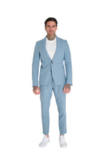 Load image into Gallery viewer, Chris Slim Fit Linen Cotton Blend Suit Smart Trousers in Pastel Blue RRP £89
