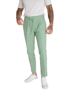 Chris Slim Fit Linen Cotton Blend Suit Smart Trousers in Pastel Green RRP £89