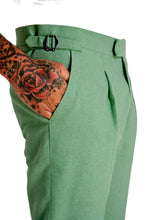 Load image into Gallery viewer, Chris Slim Fit Linen Cotton Blend Suit Smart Trousers in Pastel Green RRP £89
