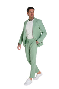 Chris Slim Fit Linen Cotton Blend Suit Smart Trousers in Pastel Green RRP £89