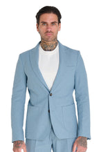 Load image into Gallery viewer, Chris Slim Fit Linen Cotton Blend Single Breasted Suit Blazer in Pastel Blue RRP £159
