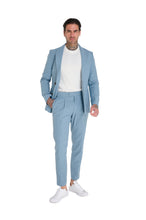 Load image into Gallery viewer, Chris Slim Fit Linen Cotton Blend Single Breasted Suit Blazer in Pastel Blue RRP £159
