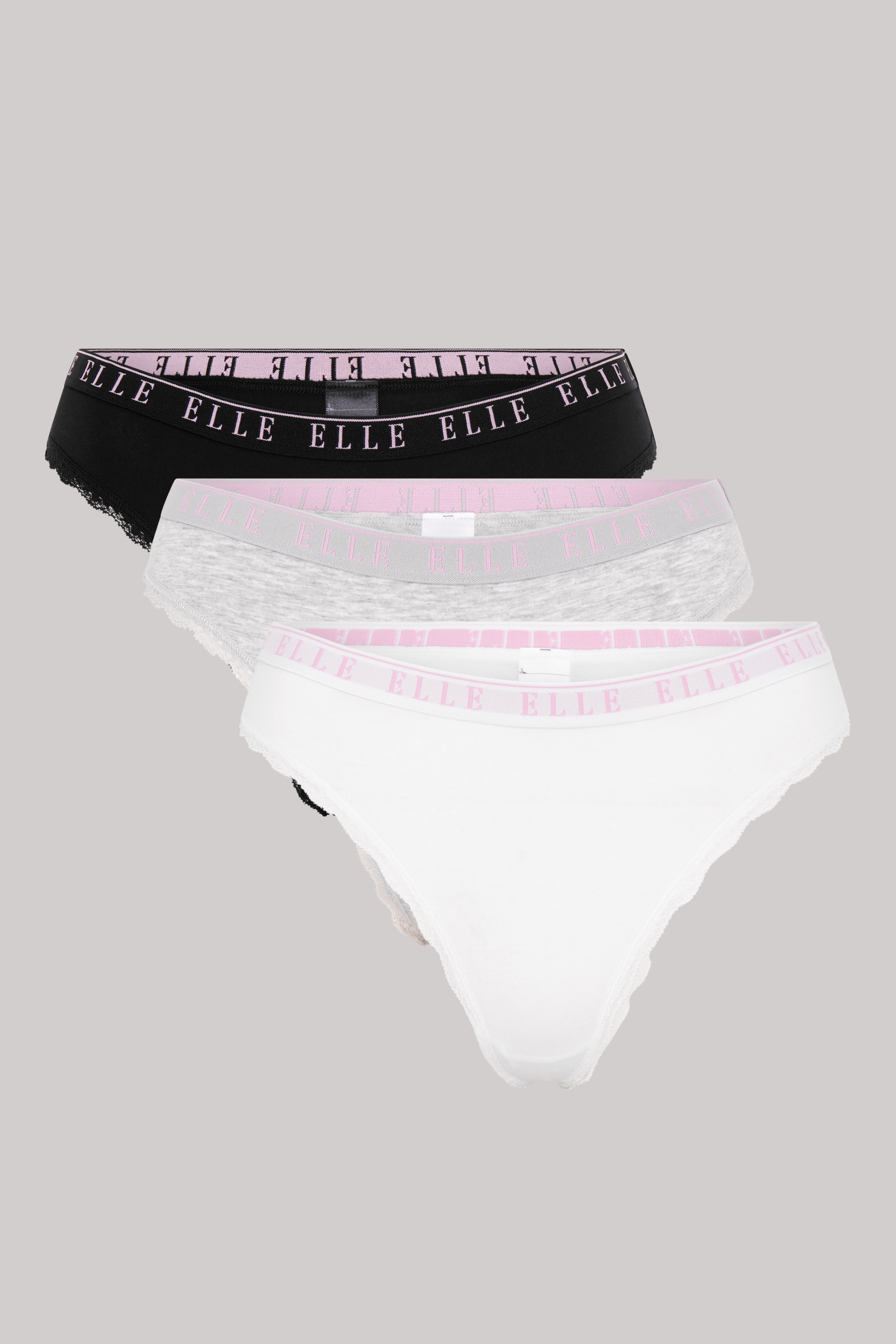 Multi Pack (3) Cotton Lace Trim Tipped Thongs RRP £22