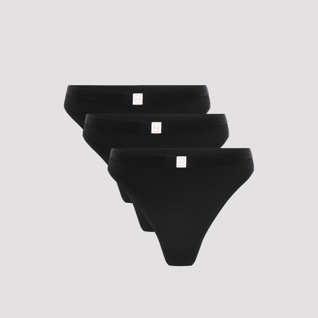 3 Pack Super Soft Cotton Heritage Patch Thongs in Black RRP £28