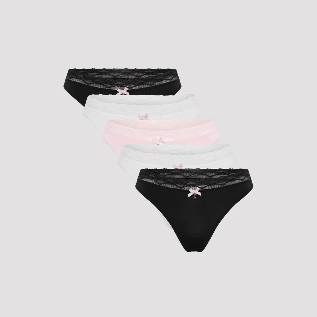 Multi Pack (5) Lace Waist Thongs RRP £44