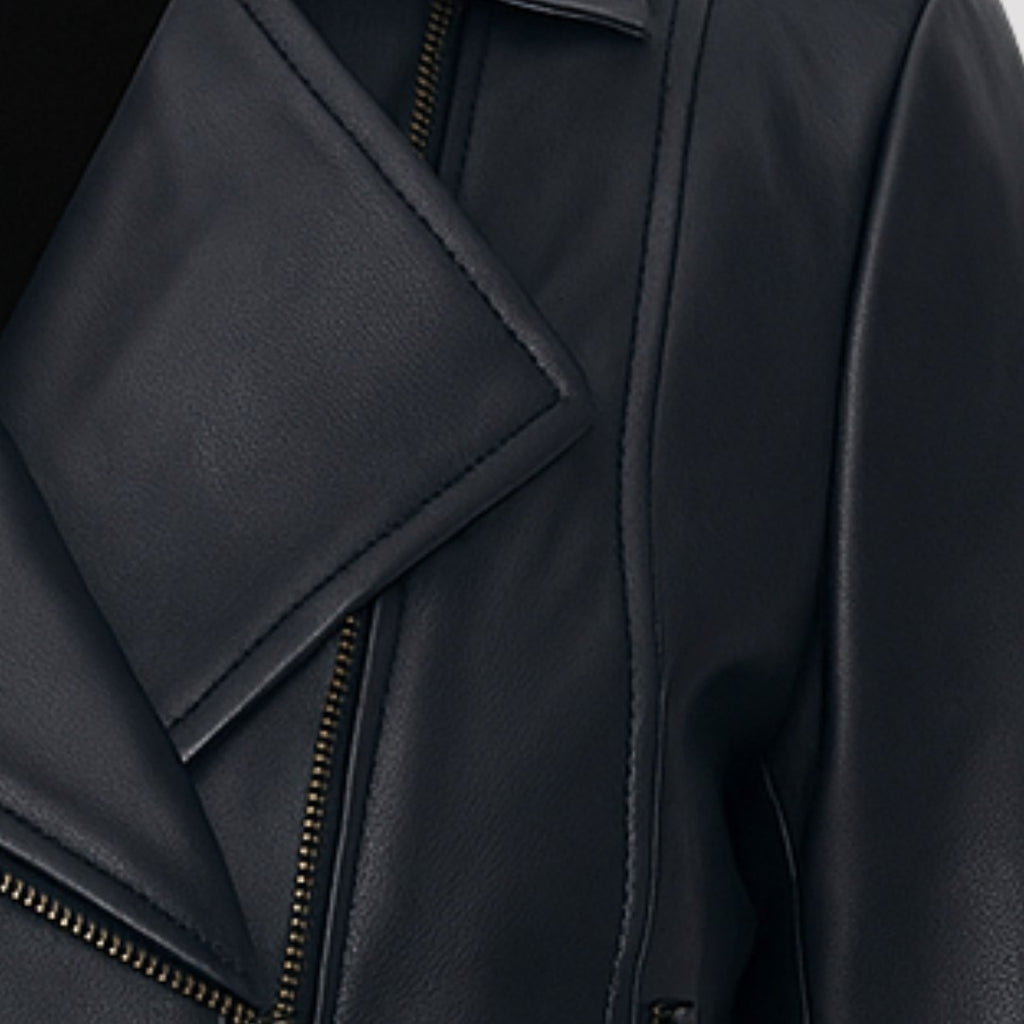 Elle Armin Leather Biker Jacket in Blue RRP £299