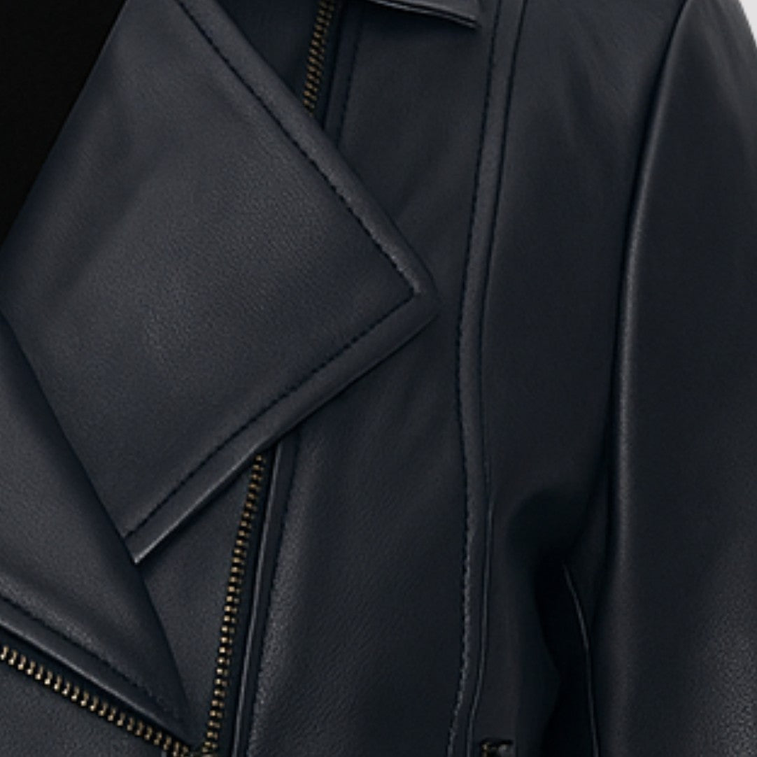 Elle Armin Leather Biker Jacket in Blue RRP £299