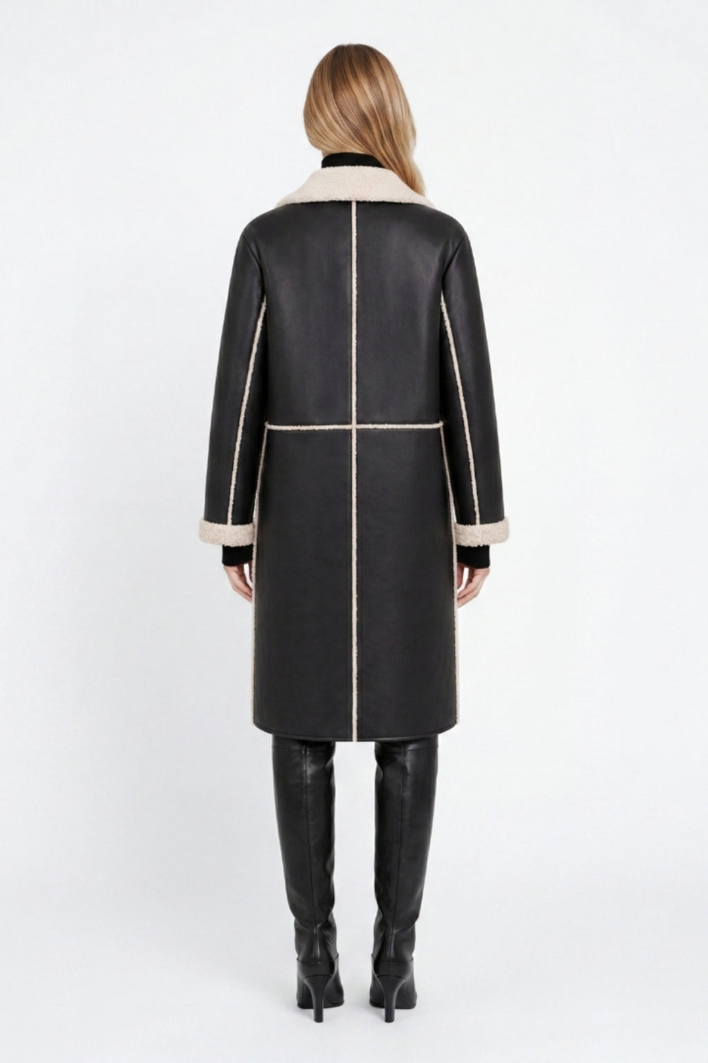 Elle Avery Longline Faux-Shearling Coat Black RRP £349