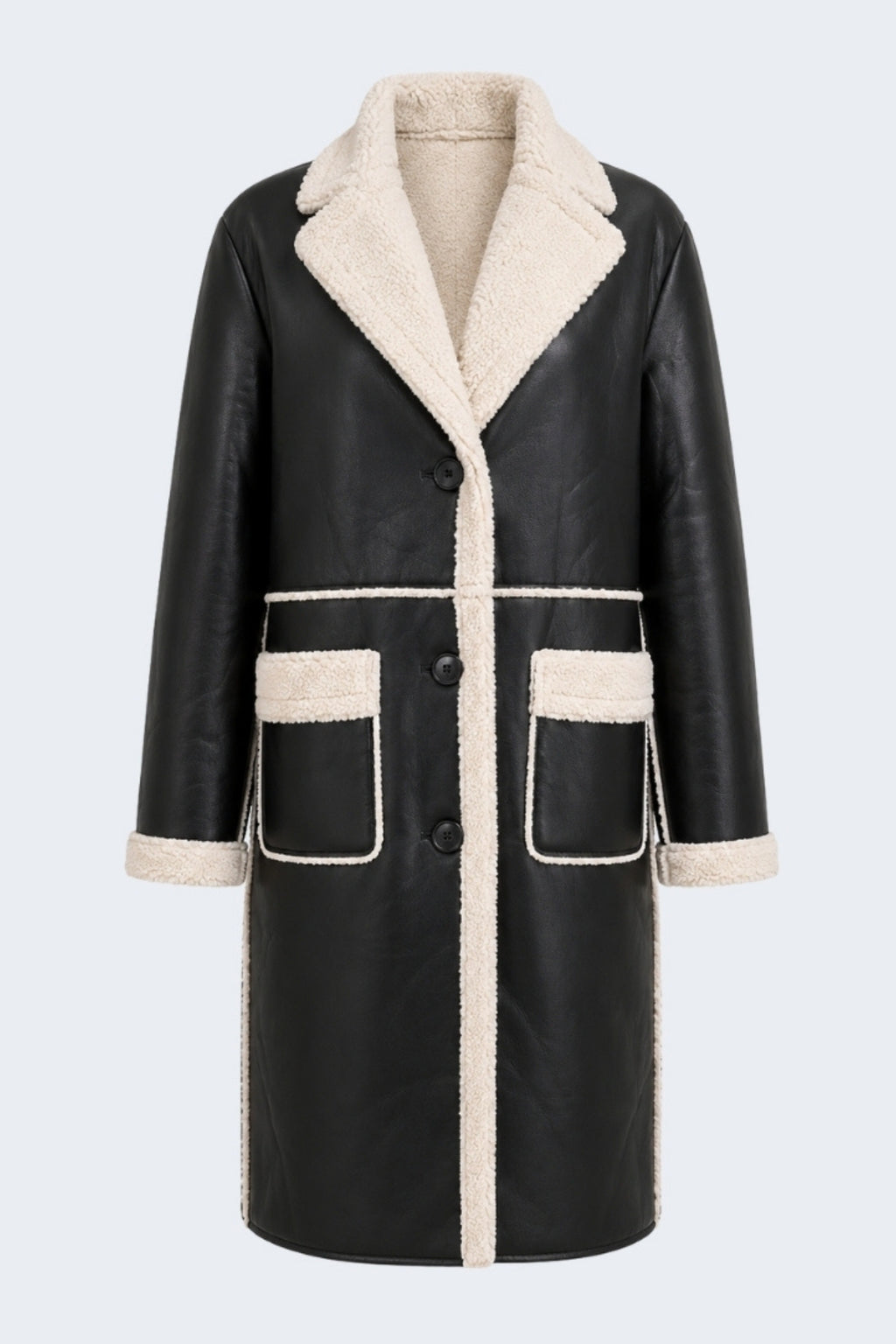 Elle Avery Longline Faux-Shearling Coat Black RRP £349